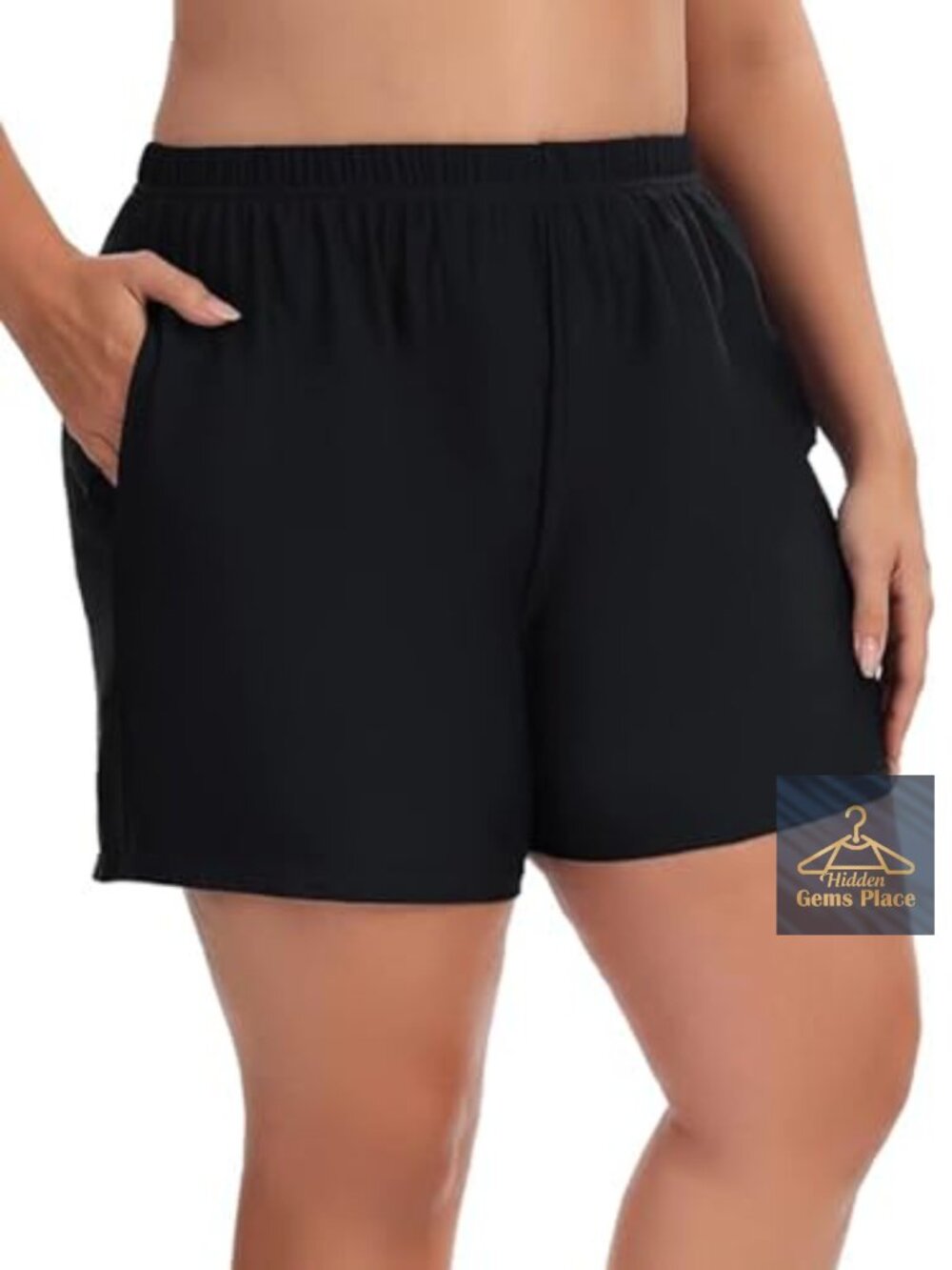 Plus Size High Waist Swim Shorts with Pockets Built-in Briefs